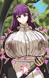 ?? bangs big_breasts clothed emotionless fern_(sousou_no_frieren) huge_breasts lactation lactation_through_clothes lactation_without_expressing large_breasts long_hair mage milk milking purple_eyes purple_hair rendezvouz's_a. sorce sousou_no_frieren tagme trembling