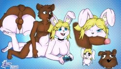 anthro ass badabingbong balls_in_mouth bear bodily_fluids cum cum_in_pussy cum_inside duo female genital_fluids genitals hi_res lagomorph leporid male male/female mammal narrowed_eyes paws penis pussy_juice rabbit sex