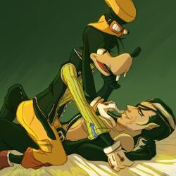 2boys dark_skin disney dog_ears dog_humanoid eyepatch facial_scar gold_eyes golden_eyes goofy goofy_(disney) kingdom_hearts male_only wildgazebo xigbar yaoi