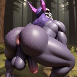 3d ai_generated anus ass ballsack bearded forest gay hairy hi_res naked old_man penis saggy_balls skeletor solo what