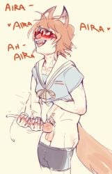 amm0sexual boyfriend_to_death cosplay costume fangs fox_boy fox_humanoid glasses jerkingoff male_only masturbation nerd ren_hana sharp_teeth yaoi