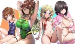 4girls arm_up armpits arms_behind_back arms_behind_head arms_up big_breasts black_hair black_hair_female blonde blonde_female blonde_hair blonde_hair_female blue_eye blue_eyes blue_eyes_female blush blush_lines blushed blushes blushing blushing_at_viewer breasts brown_eye brown_eyes brown_eyes_female brown_hair brown_hair_female ebora english english_text eye eye_open eyes eyes_open female female_only females frenda_seivelun hair kinuhata_saiai long_hair long_hair_female looking_at_viewer medium_breasts medium_hair mugino_shizuri no_sex open_eyes short_hair short_hair_female small_breasts smile smiley_face smiling smiling_at_viewer swimsuit takitsubo_rikou text to_aru_kagaku_no_railgun to_aru_majutsu_no_index underwear youngmanisdown