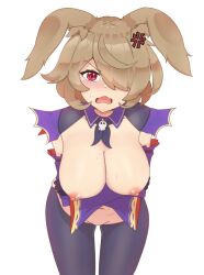 1female 1girls althemia annoyed arms_crossed arms_crossed_under_breasts bent_over big_breasts blush breasts_out bunny_ears bunny_girl commission cygames dragalia_lost embarrassed embarrassed_nude_female enf female female_only hair_covering_eye hexel hexel_chan large_breasts nintendo nipples partially_clothed partially_nude purple_clothing pussy rabbit_ears rabbit_girl red_eyes reverse_bunnysuit sweat thighs tight_clothing tights white_background