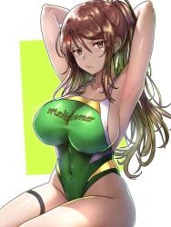 1girls arm_up armpits arms_behind_back arms_behind_head arms_up big_breasts breasts brown_eye brown_eyes brown_eyes_female brown_hair brown_hair_female ebora eye eye_open eyes eyes_open eyes_opened female female_only hair long_hair long_hair_female looking_at_viewer medium_hair meltdown mugino_shizuri no_bra no_sex open_eyes solo swimsuit to_aru_kagaku_no_railgun to_aru_majutsu_no_index youngmanisdown