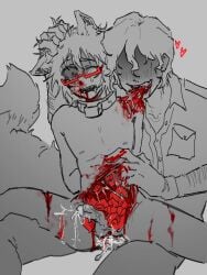 2boys anal animal_humanoid biting biting_shoulder bleeding blood boyfriend_to_death broken_nose cannibalism clothed_male collar crying cum cum_in_ass cum_inside cuts disembowelment fox_boy fox_humanoid gay glasses gore grabbing_hair grabbing_head guro guts hand_on_head heart intestines min_trancam mostly_monochrome nosebleed nude_male one_eye_closed pain ren_hana sadism strade tears yaoi