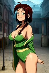 1girls ai_generated avatar_legends avatar_the_last_airbender big_breasts bohdan_sus braided_hair braided_twintails breasts cleavage earth_kingdom female female_focus female_only green_eyes happy happy_female jin_(avatar) looking_at_viewer outdoors sideboob smile smiling solo solo_female solo_focus stable_diffusion twintails