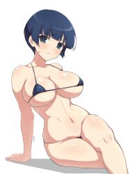 1girls 2023 blue_eyes blue_hair blunt_bangs crossed_legs elun_(llelunlun) eyebrows_visible_through_hair female large_breasts light-skinned_female light_skin looking_at_viewer marvelous micro_bikini midriff navel senran_kagura shadow short_hair simple_background solo thick_thighs white_background yozakura_(senran_kagura)