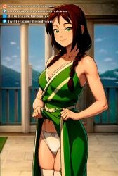 1girls ai_generated avatar_legends avatar_the_last_airbender dinixdream earth_kingdom female female_only jin_(avatar) panties robe robe_lift solo white_panties