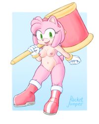 1girls amy_rose anthro breasts green_eyes happy looking_at_viewer nude nude_female plump plump_thighs r0cketjumper solo solo_female solo_focus sonic_(series) vagina