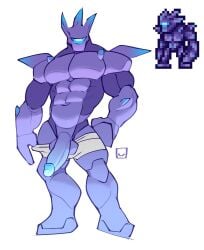 1_eye abs anthro balls blue_eyes boxers_(clothing) boxers_only clothed clothing full-length_portrait gay genitals golem granite_golem humanoid_genitalia humanoid_penis looking_at_viewer male male_only mineral_fauna mineral_humanoid monster muscular not_furry penis portrait pose purple_body rock_creature rock_humanoid solo solo_male stone_body stone_skin terraria topless underwear underwear_only undressing