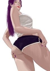 ass female female_only hentaiseru hotpants oc purple_hair tank_top yellow_eyes