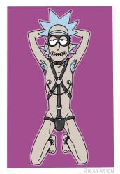 adult_swim armpit_hair armpits bdsm_outfit collar fuck_me_eyes male_only masked_male nipple_clamps nipple_play presenting rick_and_morty rick_sanchez skinny smile solo tagme tagme_(artist) toony