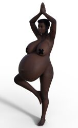 1girls 3d belly big_belly breasts dark-skinned_female dark_skin disproportional female hyper_belly pasties pregnant sagacioussemicolon solo yoga