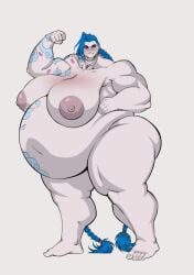 1girls bbw belly big_belly big_breasts blue_hair breasts captainsoapbeard fat female flexing huge_breasts jinx_(league_of_legends) league_of_legends muscular muscular_female obese overweight solo strongfat