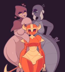 1futa 2girls anger_vein anthro anthrofied armor big_breasts big_hips big_penis black_background breasts bulge clothed clothing colored_skin corruptor_(terraria) cyclops erection erection_under_clothes featureless_breasts female floaty_gross_(terraria) fully_clothed futanari green_eyes heart helmet holding holding_weapon horns inkplasm large_breasts multiple_girls no_mouth nude one-eyed penis penis_outline red_skin rule_63 simple_background smile standing sweating terraria thick_thighs weapon welwraith wide_hips