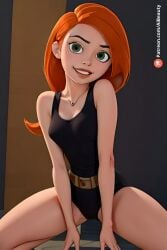 1girls ai_generated aiartz aibeauty disney facing_viewer green_eyes indoors kim_possible kimberly_ann_possible leotard long_hair solo