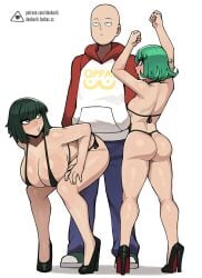 1boy 2girls ass bikini black_thong bored_expression clothed_male doggy_style donburikazoku esper_sisters fat_ass female fubuki_(one-punch_man) high_heels large_breasts male meme multiple_girls one-punch_man parody petite saitama sigma_male sisters small_breasts smithers_and_dancer_chicks smithers_scared_of_strippers tatsumaki the_simpsons_reference thong twerking uninterested very_high_heels