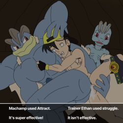 anal breeding captured cave cum dominant_bottom ethan_(pokemon) forced forced_penetration gay held_in_hand jockstrap machamp machop male male_only muscular pannoshonen penis pokemon pokemon_(species) size_difference small_top small_top_big_bottom submissive_top trapped trapped_in_butt yaoi