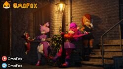 1boy 3d 3girls blaze_the_cat chip_(sonic) dancing dress female group night omofox sally_acorn sonia_the_hedgehog sonic_(series) sonic_the_hedgehog_(series)