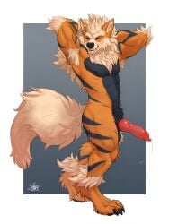 anthro arcanine big_penis canine_penis furry jaykat male male_only muscular muscular_anthro muscular_male pokemon pokemon_(species) precum precum_drip