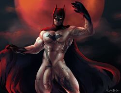 1boy aliast669 alpha_male bara batman batman_(series) cocky dc large_penis male_only moon nude red_moon solo tattoo