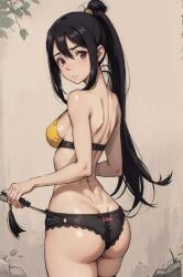 ai_generated big_ass big_breasts bikini bikini_bottom bikini_top black_hair blue_eyes large_ass large_breasts long_hair looking_at_viewer nakatsukasa_tsubaki pale_skin ponytail soul_eater swimsuit thighs triluxor1331 voluptuous voluptuous_female wide_hips