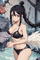 ai_generated big_ass big_breasts bikini bikini_bottom bikini_top black_hair blue_eyes large_ass large_breasts long_hair looking_at_viewer nakatsukasa_tsubaki pale_skin ponytail soul_eater swimsuit thighs triluxor1331 voluptuous voluptuous_female wide_hips