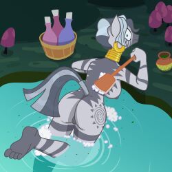 ass bathing breasts bubble embarrassed equid equine forest friendship_is_magic fungus genitals hair hasbro himitsu lake mammal mushroom my_little_pony nipples nude partially_submerged plant pussy soap tail tree wet_hair zebra zecora_(mlp)