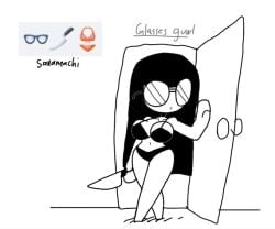 alexonjaychara bikini black_bikini black_hair door doorway emoji glasses knife round_glasses