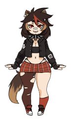 big_ass brown_hair chibi demon_girl fuamyero humanoid hyena jacket red_eyes smile spiked_collar tagme tail wip