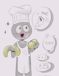 ambiguous_gender anon apron balls blush chef_hat clothing disembodied_balls disembodied_penis genitals grey_body grey_skin hat headgear headwear hi_res human kogito male male_only mammal not_furry penis smile solo stickman toony