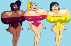 3girls big_breasts ch1996art charlotte_pickles crossover female female_only giant_breasts gigantic_breasts glitch_techs huge_breasts mayumi_kubota milf nipple_bulge ok_k.o.!_let's_be_heroes one-piece_swimsuit pokies rugrats tagme wilhamena