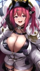 1girls 2023 2d 2d_(artwork) :d belt belt_buckle big_breasts big_thighs blush breasts busty choker cleavage cleavage_window clothed clothing cute cute_fang female female_focus female_only goddess_of_victory:_nikke hair_ornament hi_res highres hips hourglass_figure huge_breasts kanzaki_kureha large_breasts large_thighs light-skinned_female light_skin long_hair mast_(nikke) military military_uniform purple_eyes red_hair selfie skirt skull_choker smiiling smile solo sunglasses sunglasses_removed thick_thighs thigh_strap thighs twintails voluptuous white_clothing wide_hips