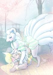 absurd_res alolan_form alolan_ninetales ambiguous_penetration clothed clothed_sex clothing digital_drawing_(artwork) digital_media_(artwork) duo feral feral_penetrating feral_penetrating_human hi_res holowear_(pokemon) human human_on_feral human_penetrated interspecies male mammal mixed_media muscular muscular_male ninetales nintendo outdoor_sex penetration photo_background photography_(artwork) pokemon pokemon_(species) pokemon_unite pokephilia regional_form_(pokemon) sex submissive submissive_male tapirclip volo_(pokemon) zoophilia