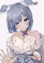 1girls artist_request bare_shoulders blue_hair cleavage clothed clothing dragon_girl drawing elira_pendora elira_pendora_(2nd_costume) female_only glass_surface heterochromia highres looking_at_viewer medium_breasts nijisanji nijisanji_en slight_blush smile virtual_youtuber