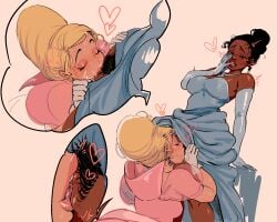 2girls apteraclytia black_hair blonde_hair blue_dress blush charlotte_la_bouff close-up cunnilingus dark-skinned_female dark_skin disney disney_princess dress dress_lift eating_pussy evening_gloves eyelashes face_in_crotch female female/female female_only finger_in_mouth genital_fluids grabbing_dress head_under_clothes heart hearts hearts_around_head interracial interracial_yuri lesbian light-skinned_female long_gloves looking_pleasured motion_lines multiple_girls opera_gloves pink_dress pink_lips pleasure_face princess_dress pubic_hair pussy_hair pussy_juice shaking short_hair simple_background spoken_heart sweat sweatdrop sweating the_princess_and_the_frog tiana trembling under_clothes under_dress yuri