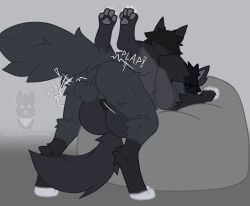 anthro ass balls bean_bag black_body black_fur black_hair bone canid canine canis duo female female_penetrated fur genitals hair hi_res mal0 male male/female male_penetrating male_penetrating_female malo mammal monster nude pawpads penetration plap_(sound) scp-1471 scp-1471-a scp_foundation sex simple_background sirdoomwolf skull skull_head tail wolf