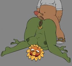 big_breasts clothing crazy_dave_(pvz) edit flower green_skin hairy_arms hairy_pussy human_on_plantie nipples nude penis plant_girl plantie plants_vs_zombies plants_vs_zombies:_heroes pussy solar_flare_(pvz) tagme vagina white_skin