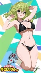 black_bikini black_bra black_panties green_eyes green_hair index_fingers_together my_hero_academia tooru_hagakure tooru_hagakure_(visible)