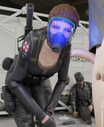 1boy 1boy1girl 1girls 3d blender blue_eyes bottomless bottomless_male breasts brown_hair capcom cleavage clipboard faceless faceless_character faceless_female female female_soldier frankiely_spicy french french_female gas_mask gun holster indoor indoors inside karena_lesproux leather leather_gloves lupo male masked masked_female military military_hat military_uniform naked naked_male nude nude_male pale-skinned_female pale-skinned_male pale_skin penis penis_out radio resident_evil resident_evil_operation_raccoon_city rifle shirt shirt_only smile smiling smiling_at_partner stare staring staring_at_penis tactical_gear tease teasing teasing_penis tied_hair umbrella umbrella_corporation weapon