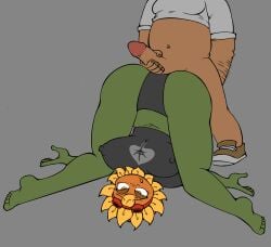 big_breasts big_penis clothing crazy_dave_(pvz) flower green_skin hairy_arms hairy_pussy human_on_plantie plant_girl plantie plants_vs_zombies plants_vs_zombies:_heroes solar_flare_(pvz) tagme white_skin