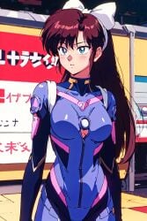 ai_generated blue_eyes bodysuit girl hair_bow long_hair neon_genesis_evangelion plugsuit purple_hair ranma_1/2 ukyo_kuonji