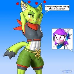 anthro aquatic_dragon armpits carol_tea dialogue dragon english_text feline freedom_planet freedom_planet_2 sash_lilac talking_to_partner tbwinger92 video_games water_dragon wildcat