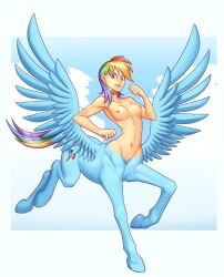 centaur centauress equestria_girls female hooves implied_transformation jkrolak large_breasts midriff monster_girl my_little_pony nauth navel nipples post_transformation rainbow_dash_(mlp) transformation