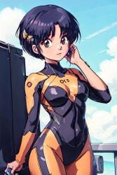 ai_generated akane_tendo bodysuit clouds dark_blue_hair girl neon_genesis_evangelion plugsuit ranma_1/2