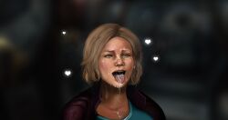 2d 2d_(artwork) ahe_gao blonde_female blonde_hair blurred_background clothed clothing crying crying_with_eyes_open cum cum_in_mouth cum_on_face cum_on_tongue female green_eyes hearts jaguarart sarah_morgan spacecraft starfield tagme tagme_(artist)