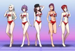 5girls alternate_costume barefoot bernadetta_von_varley bikini breasts brown_hair dorothea_arnault edelgard_von_hresvelg female female_only femsub fire_emblem fire_emblem:_three_houses mind_control monica_von_ochs multiple_girls multiple_subs navel nintendo petra_macneary purple_hair red_eyes red_hair shinzu031 source_request standing swimsuit white_hair