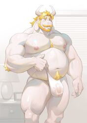 2023 anthro asgore_dreemurr beard biped bovid caprine claws clothing digital_drawing_(artwork) digital_media_(artwork) facial_hair finger_claws frde goat hair hi_res horn inside male male_only mammal musclegut muscular muscular_anthro muscular_male navel nipples pubes solo standing translucent translucent_clothing translucent_underwear undertale_(series) underwear white_body