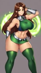 ai_generated ben_10 ben_tennyson benfire big_breasts crop_top dc female_ben rule_63 skirt starfire teen_titans thick_thighs thighhighs