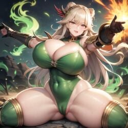 1girls :p ai_generated ancient big_breasts blonde_hair bust busty cameltoe casting_spell cleavage exposed_thighs female green_clothes green_clothing green_fire happy_female large_breasts mage magic magic_user massive_breasts nemus_waifu_generator pink_eyes plump_breasts pooplool pussy_visible_through_clothes sole_female solo solo_female tagme thick_female thick_thighs tight_clothing tongue_out voluptuous voluptuous_female